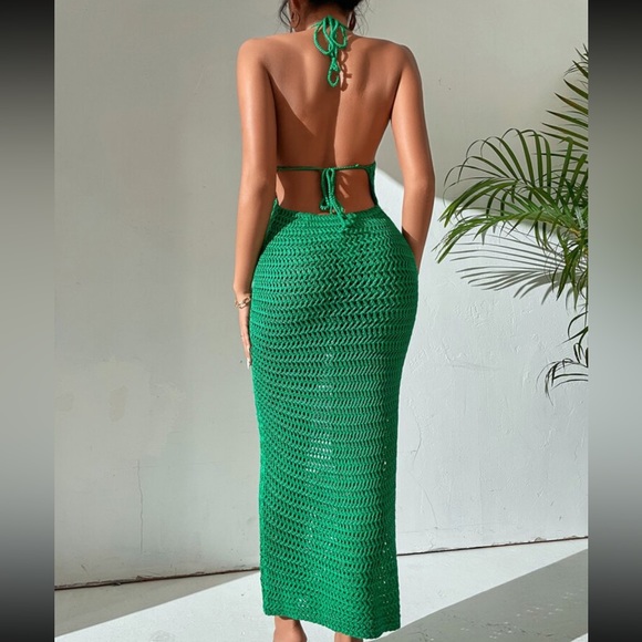 Boho Crochet Backless Halter Neck Bodycon Dress Cover Up - Picture 2 of 6